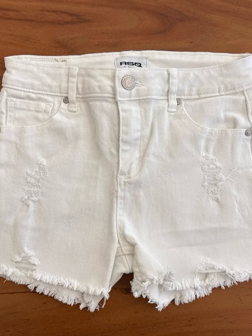 RSQ White Distressed Frayed-Hem Denim Shorts